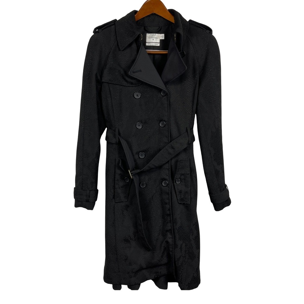 Altuzarra Trench Coat Womens Small‎ Black Snakeskin Jacquard Belted Timeless